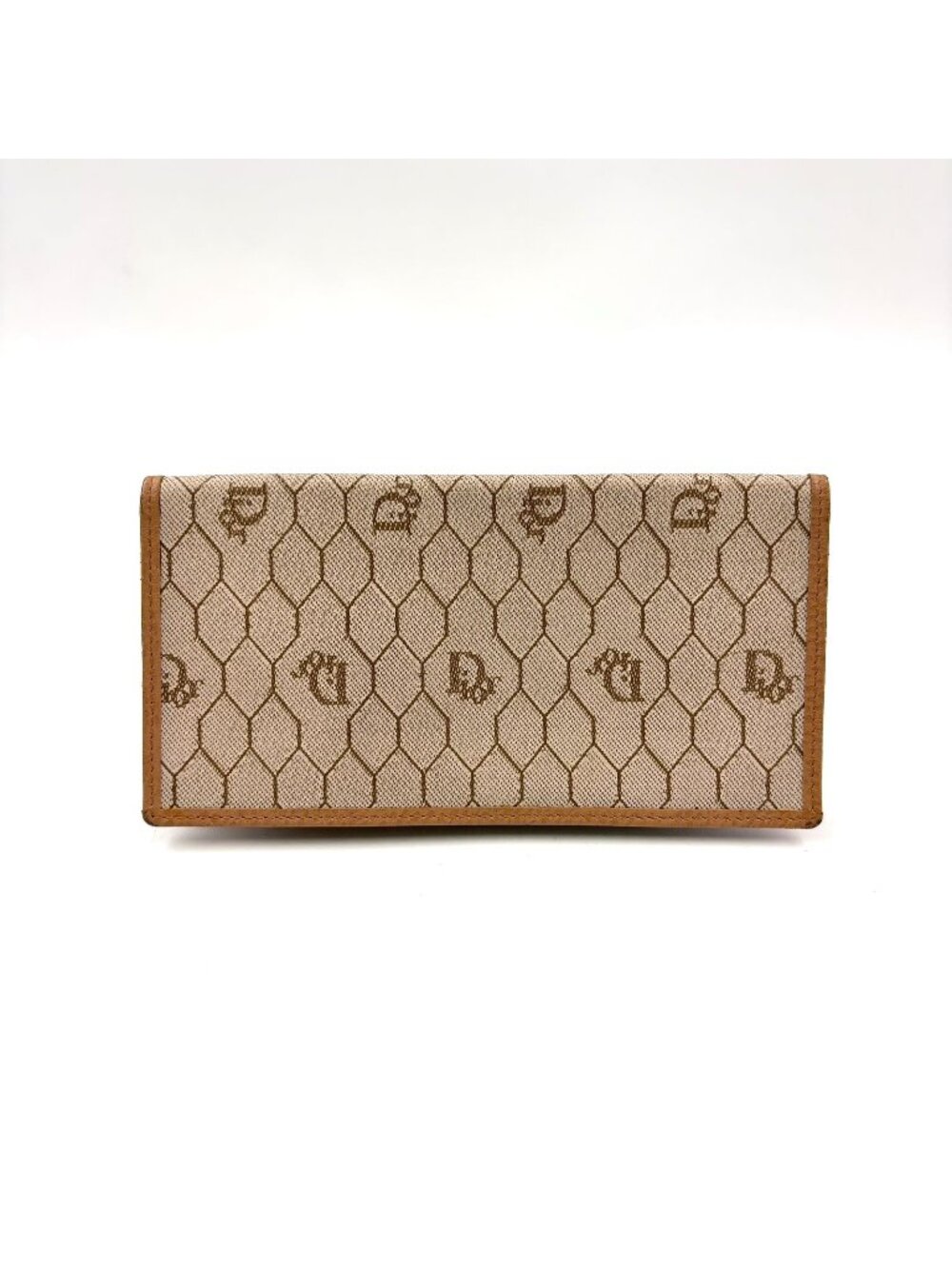 Dior Honeycomb Pattern Billfold Leather Beige Light Brown Wallet